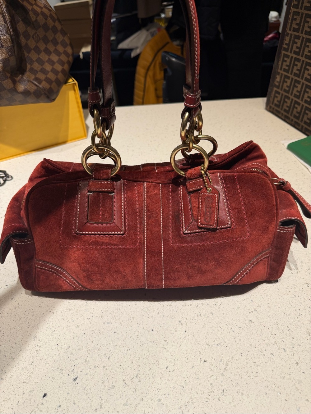 Coach Mia Suede in Deep red shoulder bag